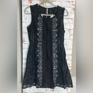 Free People Black Mini Dress with Multicolor Accents